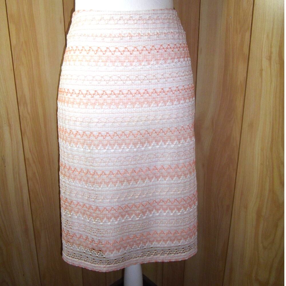 Cato Vintage Textured Lace Striped Lined A-line Midi Skirt M